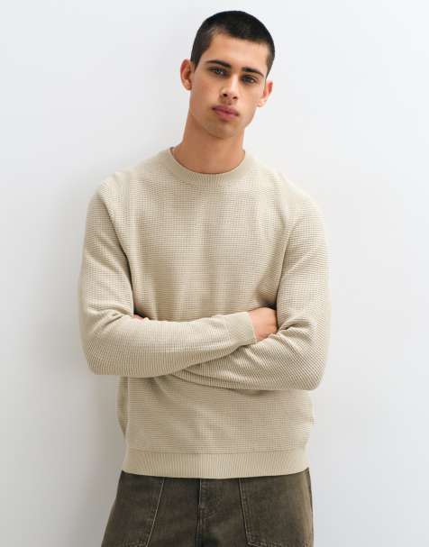 ONLY & SONS pull en maille texturée coupe regular col rond en teinte neutre - view 1