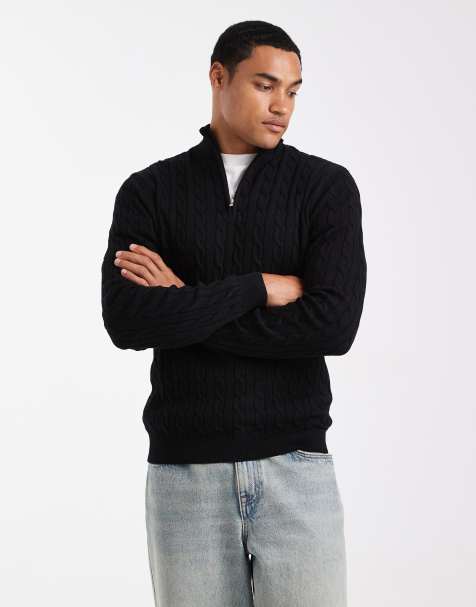 ONLY & SONS - Pull en maille torsadée avec col zippé - Noir - view 1