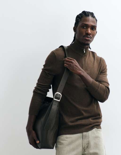 ONLY & SONS pull en maille zippé 1/4 marron chiné, 5 de 5