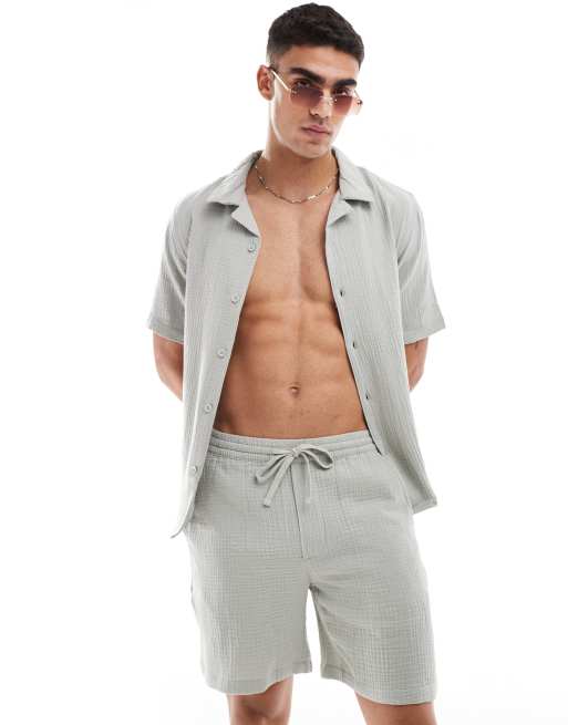 ONLY & SONS pull-on cheesecloth shorts in light sage - part of a set