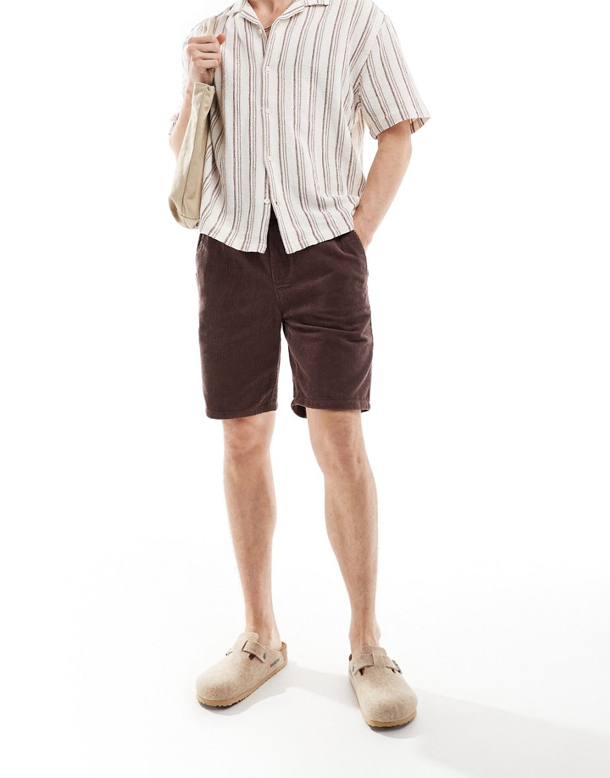 Only & Sons Pull On Corduroy Shorts In Burgundy-red