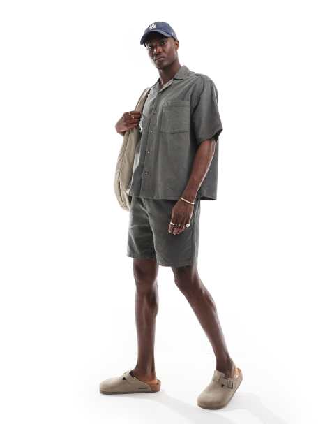 ONLY & SONS pull on fine cord short co-ord in grey - view 1