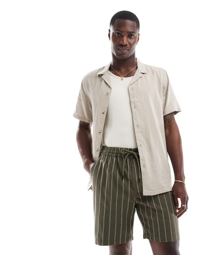 ONLY & SONS - pull on linen mix short in khaki stripe