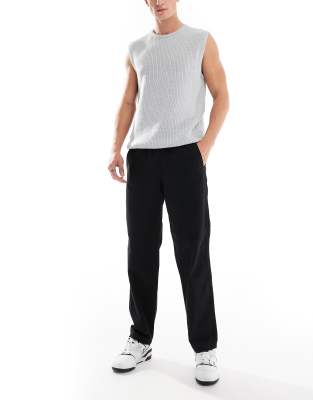 pull on loose fit worker pants in black