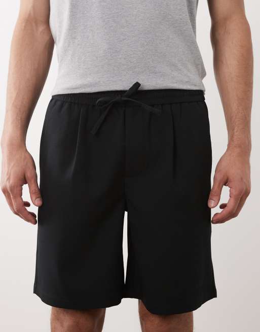 ONLY & SONS pull on pleated shorts in black, 4 of 5