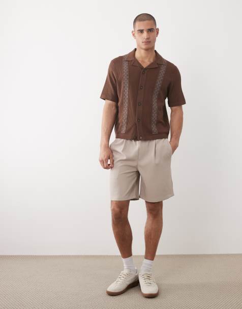 ONLY & SONS pull on pleated shorts in cream - view 1