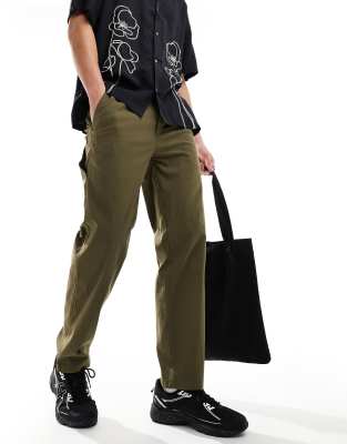 Only & Sons Pull On Straight Fit Worker Pants In Olive-green