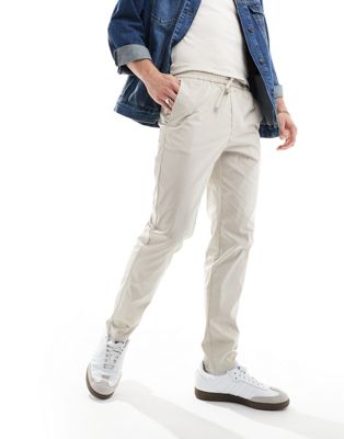 pull on tapered fit pants in beige-Neutral