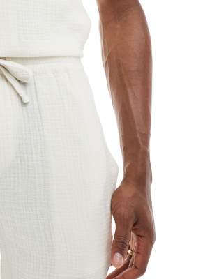 ONLY & SONS pull on texture shorts in cream - part of a set
