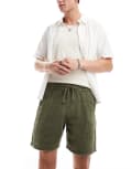 [ONLY & SONS] ONLY & SONS pull on textured shorts in washed khaki-Green S Olive night