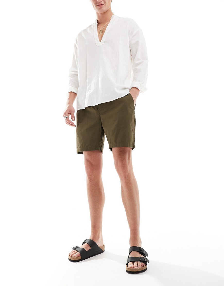 ONLY & SONS pull on twill short in khaki-Green