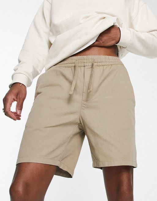 Only & Sons pull on twill shorts in beige
