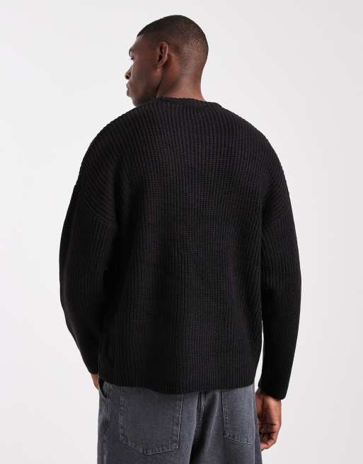 ONLY & SONS - Pull oversize en maille pêcheur côtelée - Noir, 4 de 5