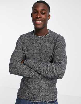 Only & Sons crew neck melange jumper in navy - ASOS Price Checker