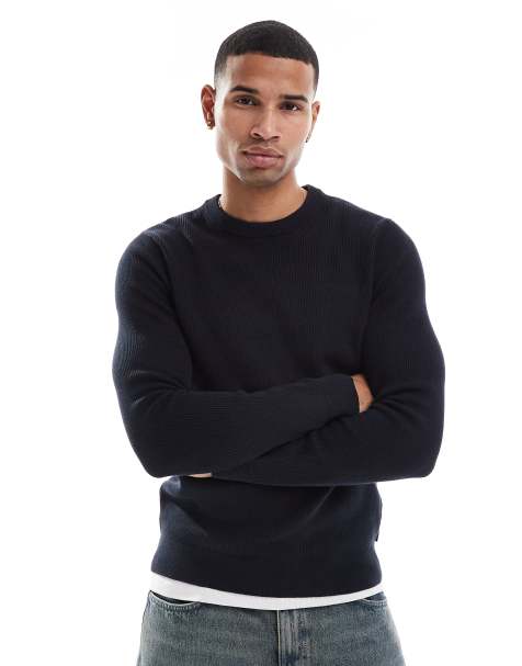 Only & Sons - Pull ras de cou en maille côtelée de première qualité - Bleu marine - view 1