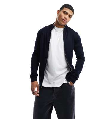 Only & Sons full zip jumper in navy  - ASOS Price Checker