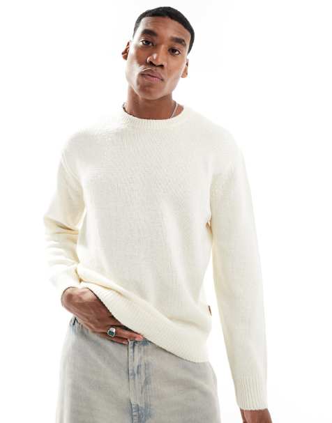 Only & Sons – Pullover in Creme mit Rundhalsausschnitt, Struktur und überschnittenen Schultern - view 1