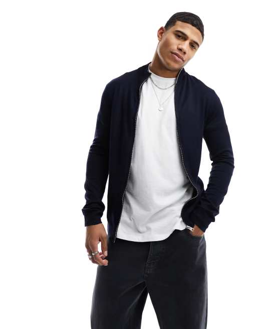 Only & Sons – Pullover in Marineblau mit durchgehendem Reißverschluss