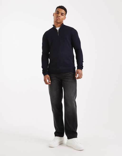 ONLY & SONS – Pullover in Marineblau mit kurzem Reißverschluss, 2 von 5