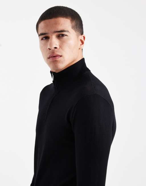 ONLY & SONS – Pullover in Schwarz mit kurzem Reißverschluss, 4 von 5
