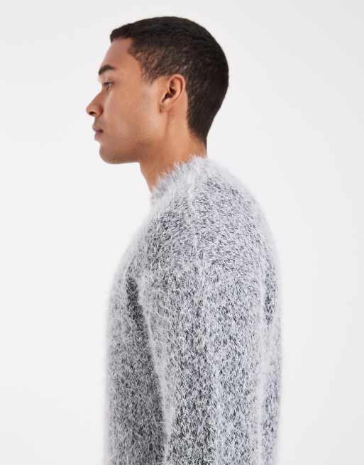 ONLY & SONS – Puszysty dzianinowy sweter z okrągłym dekoltem w szarym kolorze, 4 z 5