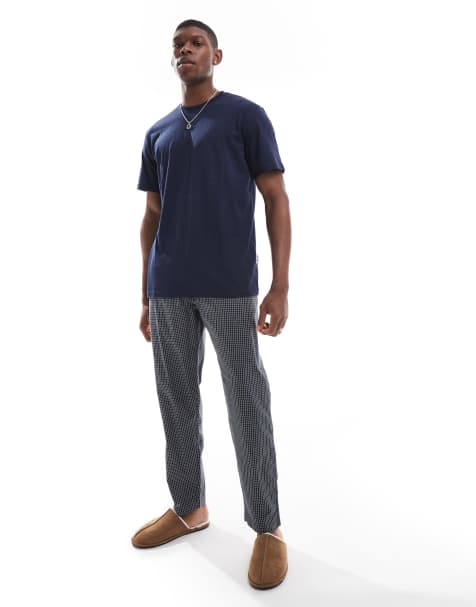 ONLY & SONS pyjama pants & t-shirt set in navy check - view 1