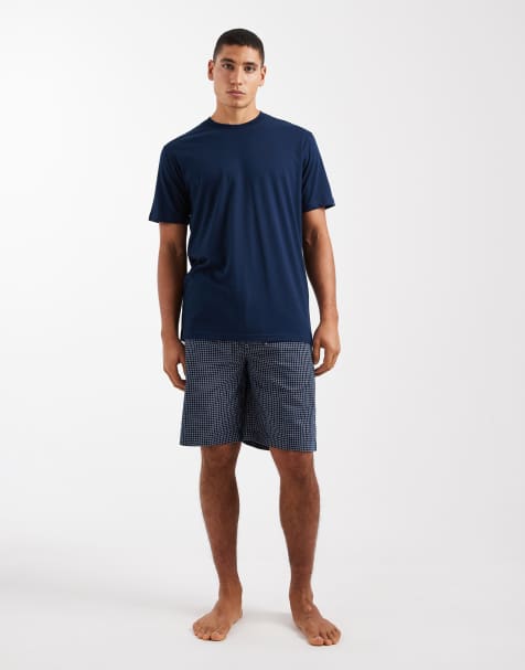 ONLY & SONS - Pyjamaset van short en T-shirt in marineblauw en wit - view 1