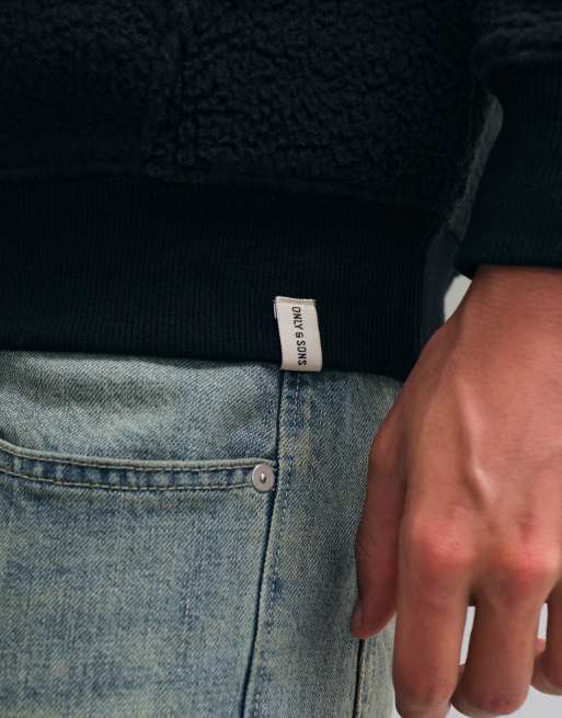 ONLY & SONS quarter zip fleece in black, 5 of 5