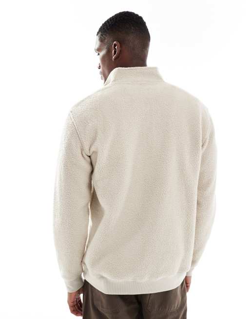 ONLY & SONS quarter zip fleece in stone, 3 of 5