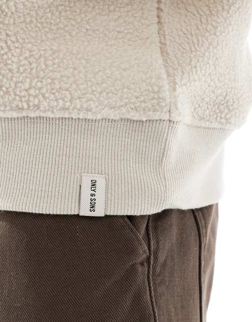 ONLY & SONS quarter zip fleece in stone, 5 of 5
