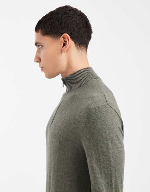 ONLY & SONS quarter-zip knitted jumper in khaki, 4 of 5