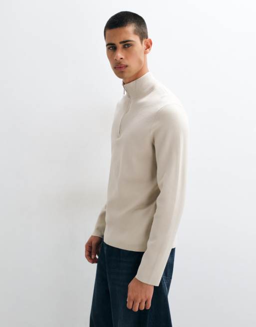 ONLY & SONS quarter zip knitted sweater in stone, 4 of 5
