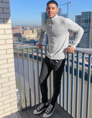 light blue quarter zip sweater