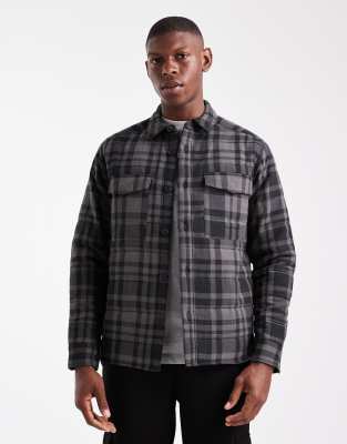 Only & Sons Quilted Check Jacket In Gray