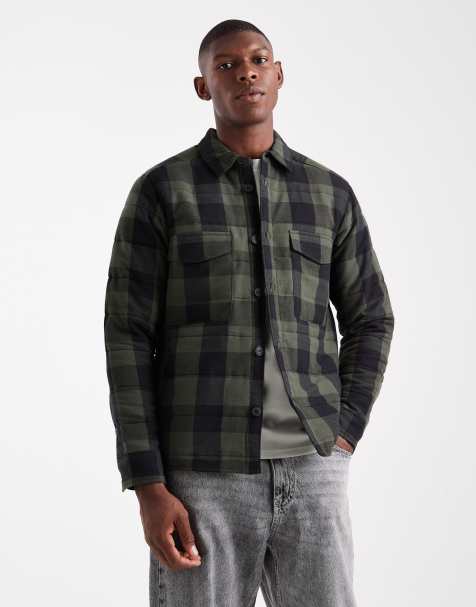 ONLY & SONS quilted check jacket in green & black check - view 1