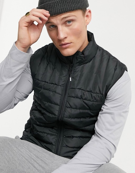 Only & Sons quilted gilet in black