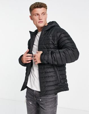 Only & Sons quilted hooded jacket in black  - ASOS Price Checker