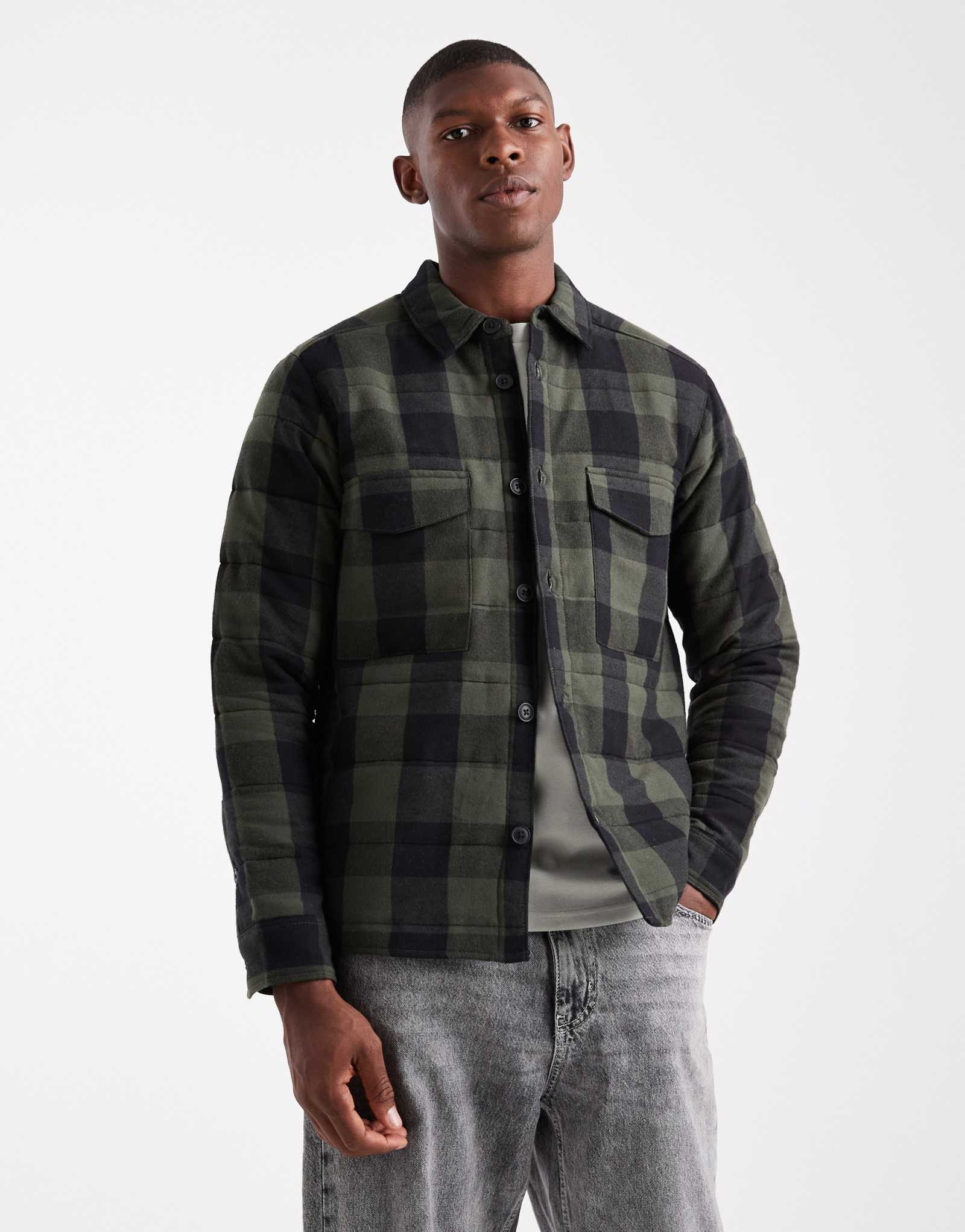 Стеганая куртка ONLY &SONS в зелено-черную клетку