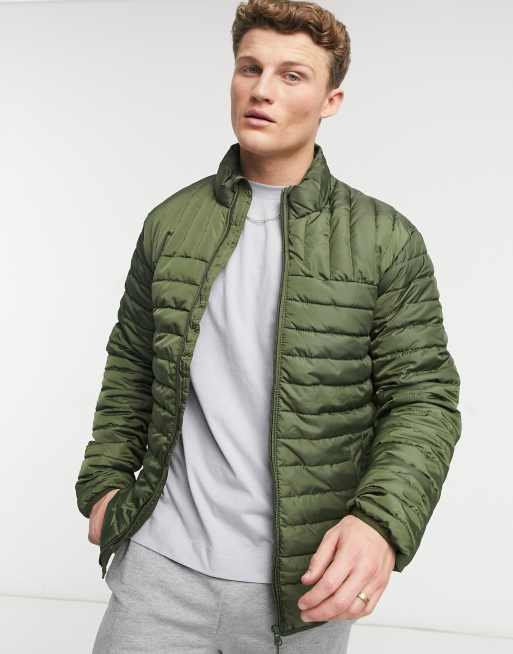 Mens khaki quilted jacket sale