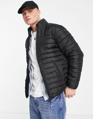 Only & Sons quilted puffer jacket in black - ASOS Price Checker