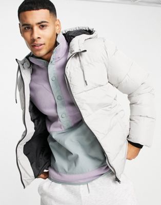 Only & Sons quilted puffer jacket with hood in light grey