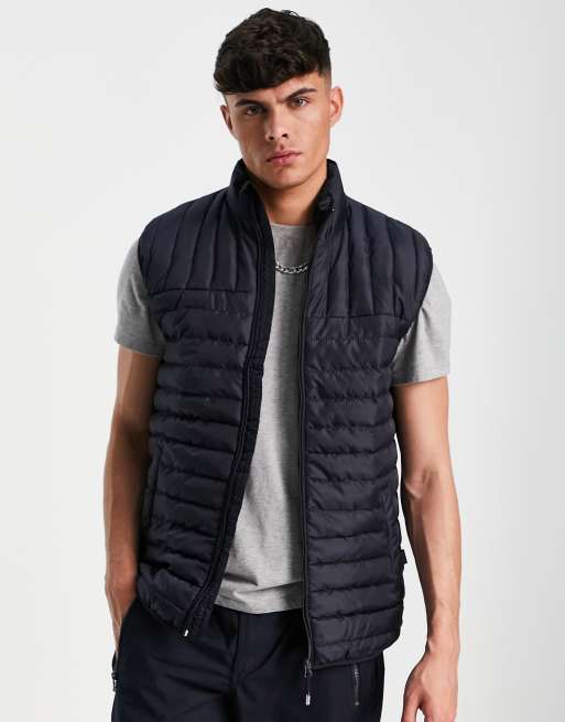Only & Sons quilted puffer vest in navy