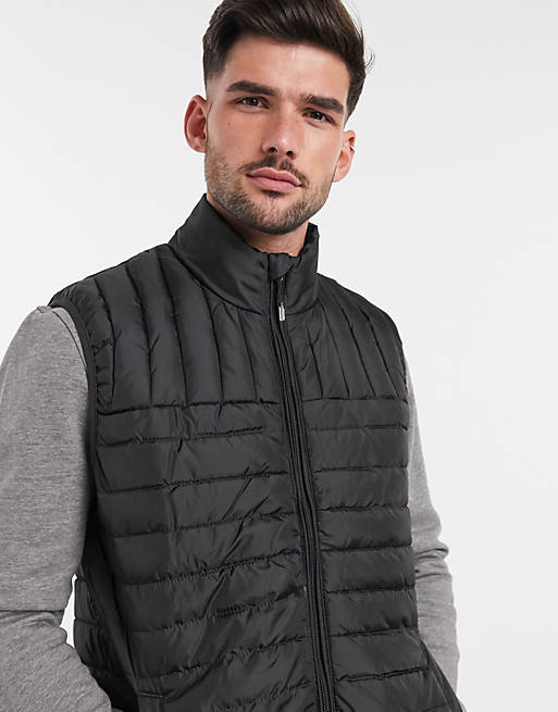 Only & Sons quilted vest with stand collar in black | ASOS