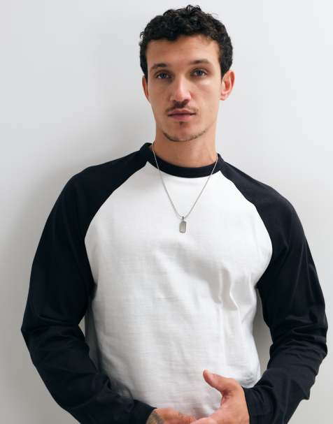 ONLY & SONS raglan contrast long sleeve top in black & white - view 1