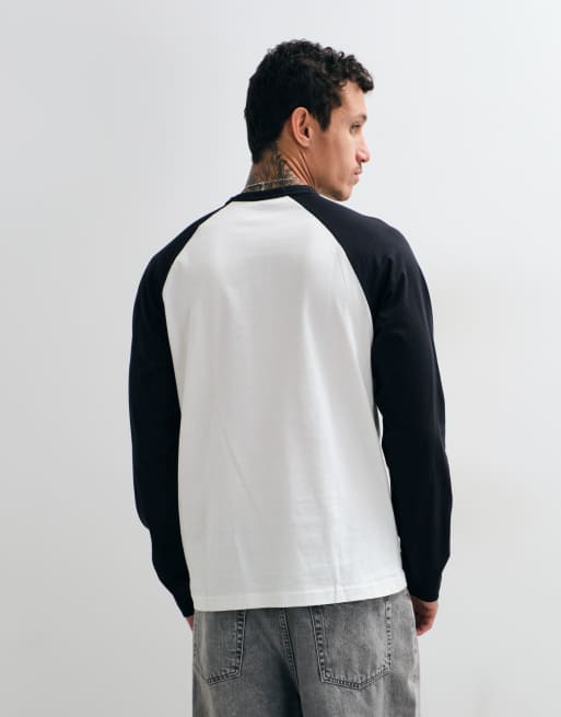 ONLY & SONS raglan contrast long sleeve top in black & white, 5 of 5
