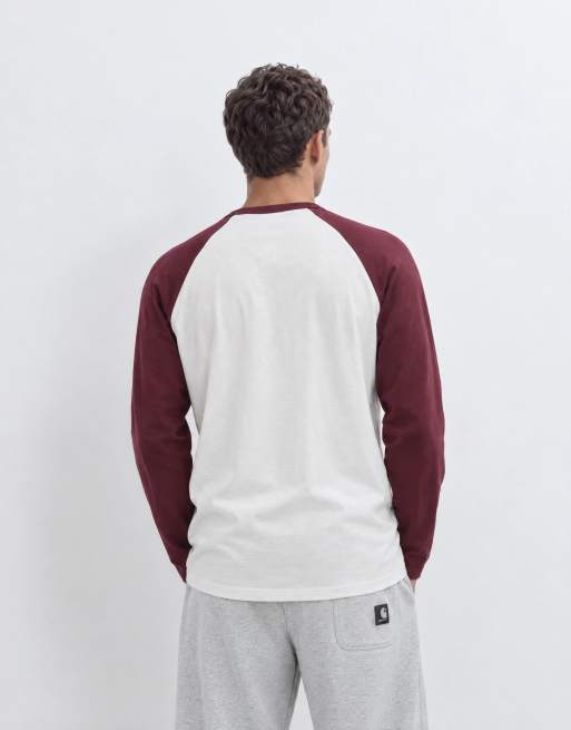ONLY & SONS raglan contrast long sleeve top in white & burgundy, 10 of 10