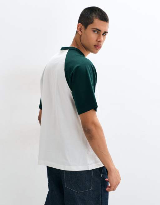 ONLY & SONS raglan contrast t-shirt in white & green, 4 of 5