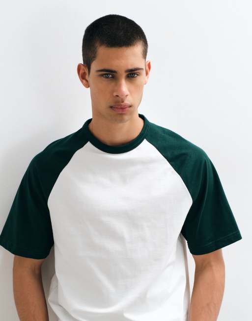 ONLY & SONS raglan contrast t-shirt in white & green, 5 of 5