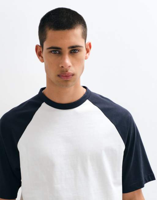 ONLY & SONS raglan contrast t-shirt in white & navy, 3 of 5