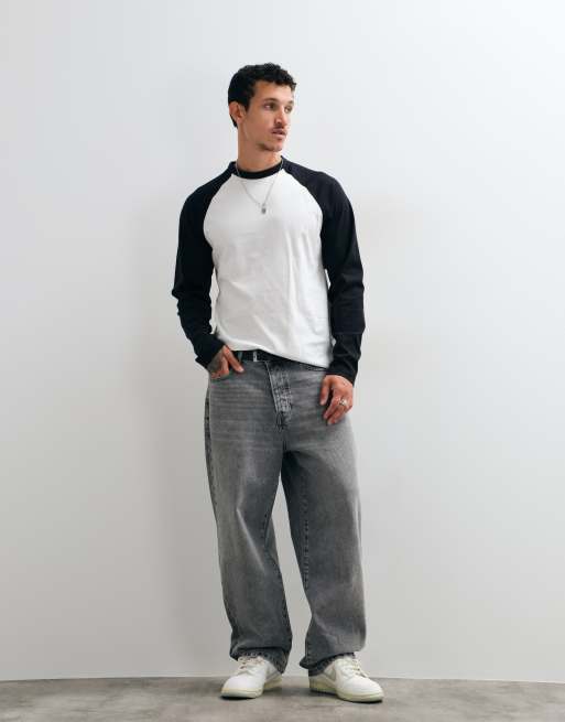 ONLY & SONS Raglan-Oberteil mit Kontrastdetails und langen Ärmeln in Schwarz-Weiß, 2 von 5